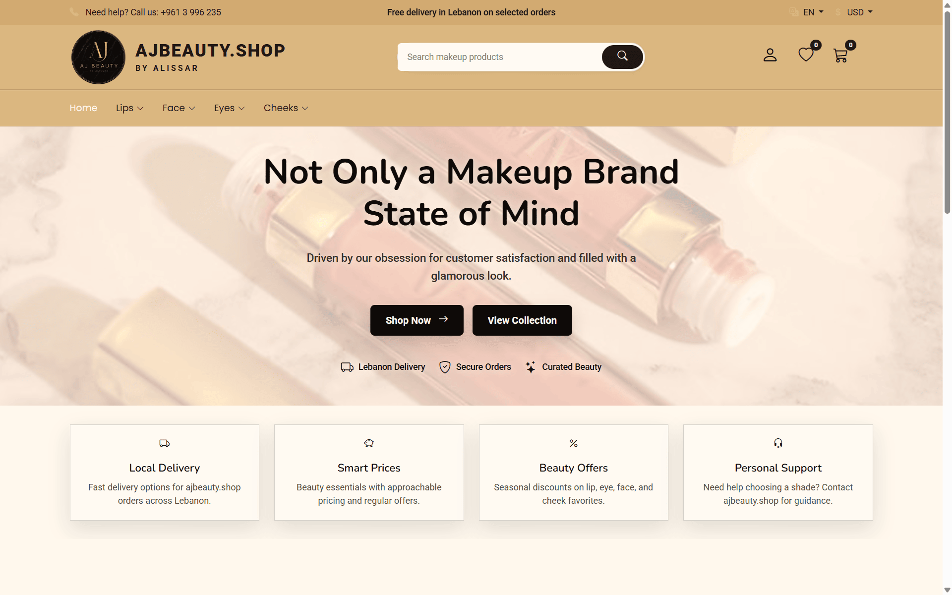AJ Beauty website screenshot